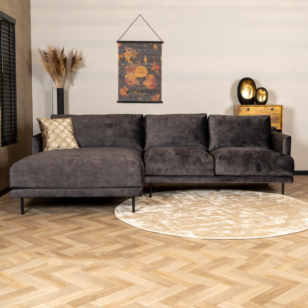 Canapé d'angle en velours Denver anthracite gauche
