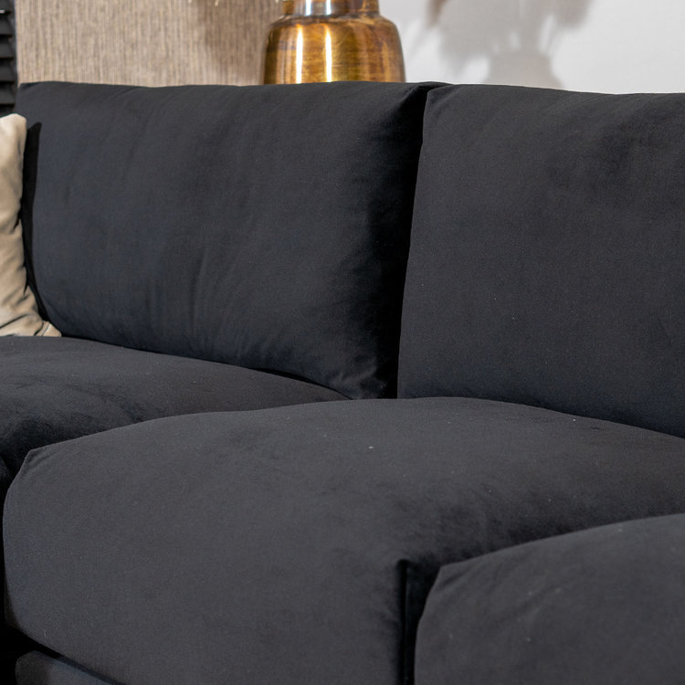 Canapé d'angle gauche en velours Denver noir