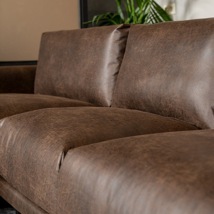 Canapé industriel d'angle gauche Denver brun éco-cuir