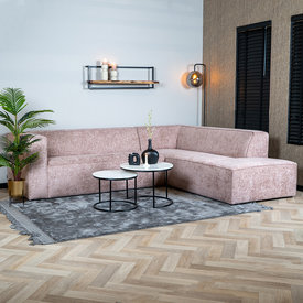 Canapé d'angle Memphis tissu chenille rose droit