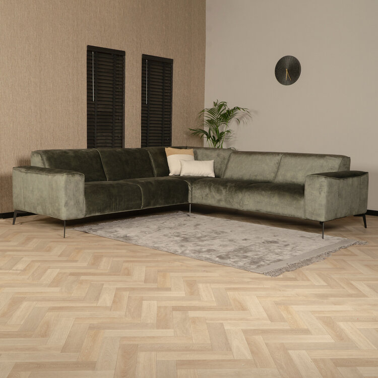 Canapé d'angle en velours Vegas vert foncé gauche/droit