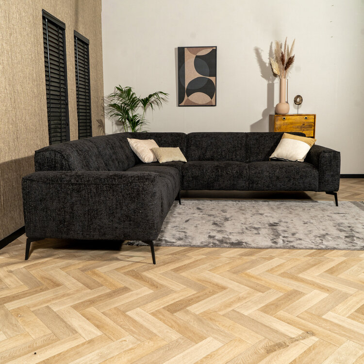 Canapé d'angle Vegas noir tissu chenille gauche/droit