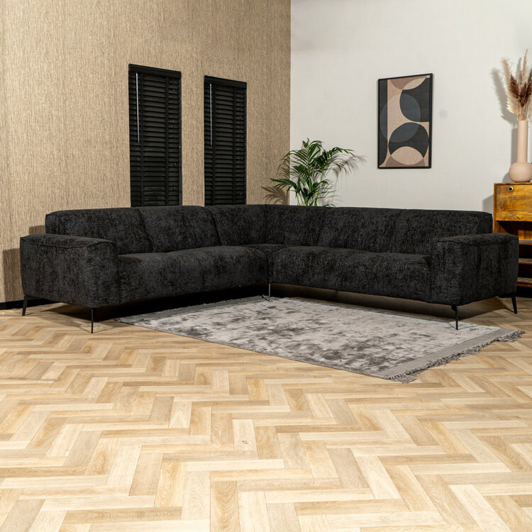 Canapé d'angle Vegas noir tissu chenille gauche/droit