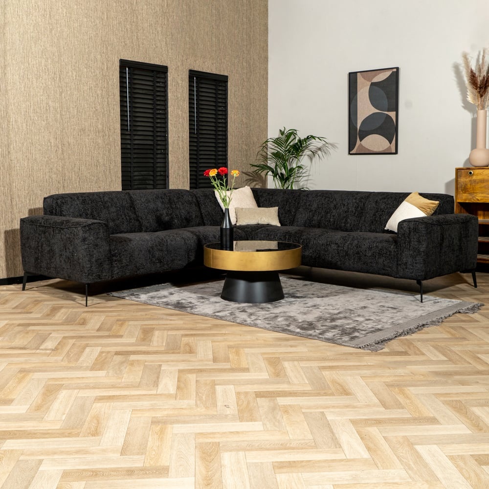 Canapé d'angle Vegas noir tissu chenille gauche/droit