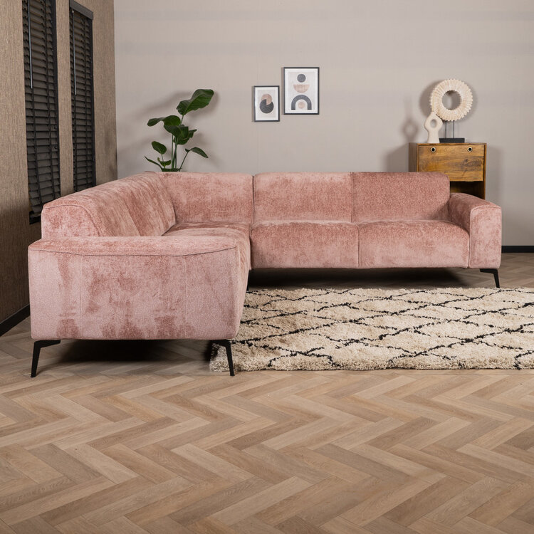 Canapé d'angle scandinave Vegas rose tissu chenille gauche/droit