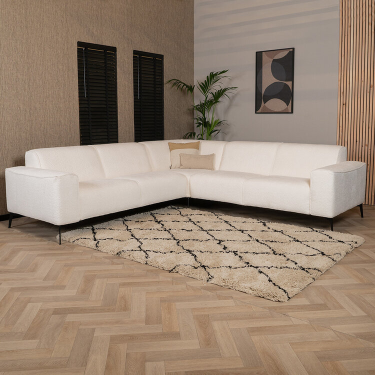 Canapé d'angle scandinave Vegas bouclette blanc gauche/droit