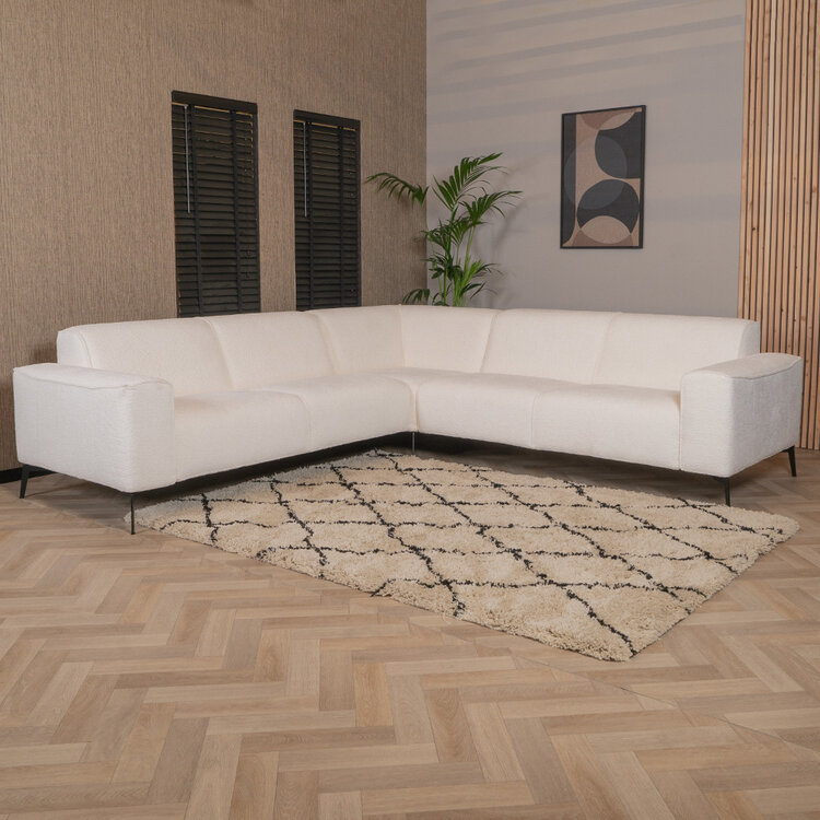 Canapé d'angle scandinave Vegas bouclette blanc gauche/droit