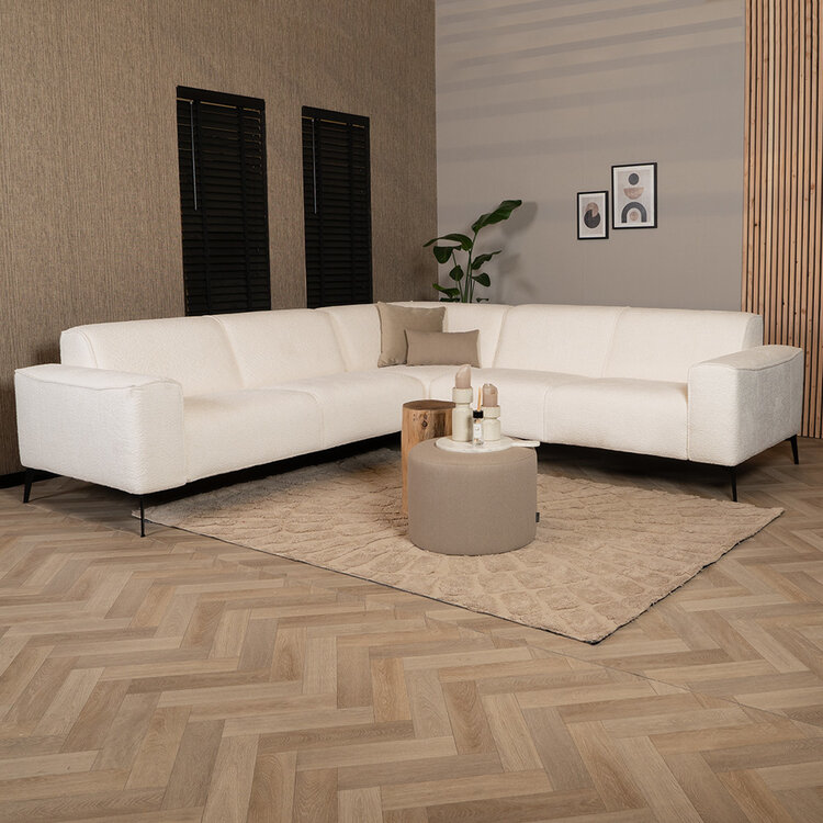 Canapé d'angle scandinave Vegas bouclette blanc gauche/droit