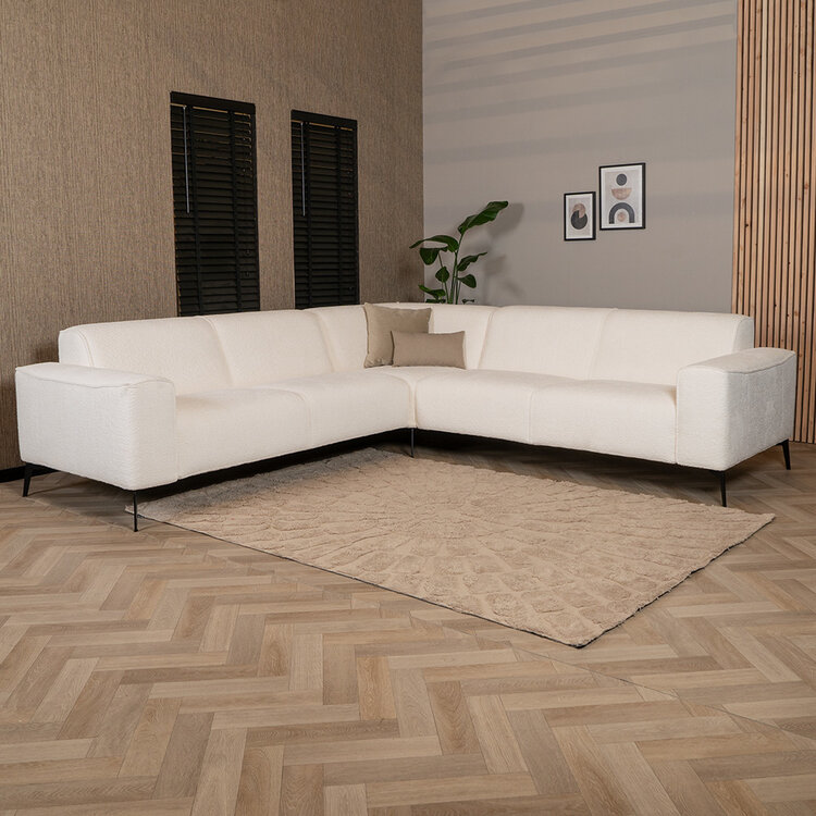 Canapé d'angle scandinave Vegas bouclette blanc gauche/droit