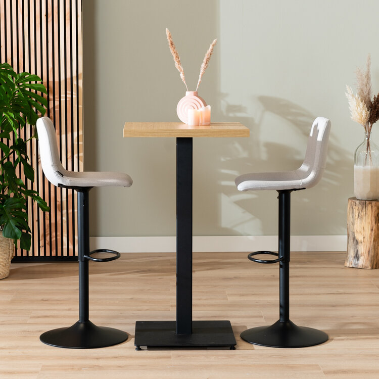 Table de bar bistrot aspect chêne melamine Nils 60 x 60 x 109 cm