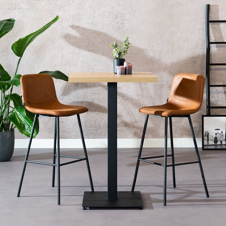 Table de bar bistrot aspect chêne melamine Nils 70 x 70 x 109 cm