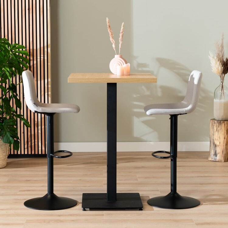 Table de bar bistrot aspect chêne melamine Nils 70 x 70 x 109 cm