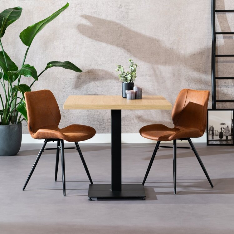 Table à manger bistrot aspect chêne melamine Nils 80 x 80 cm