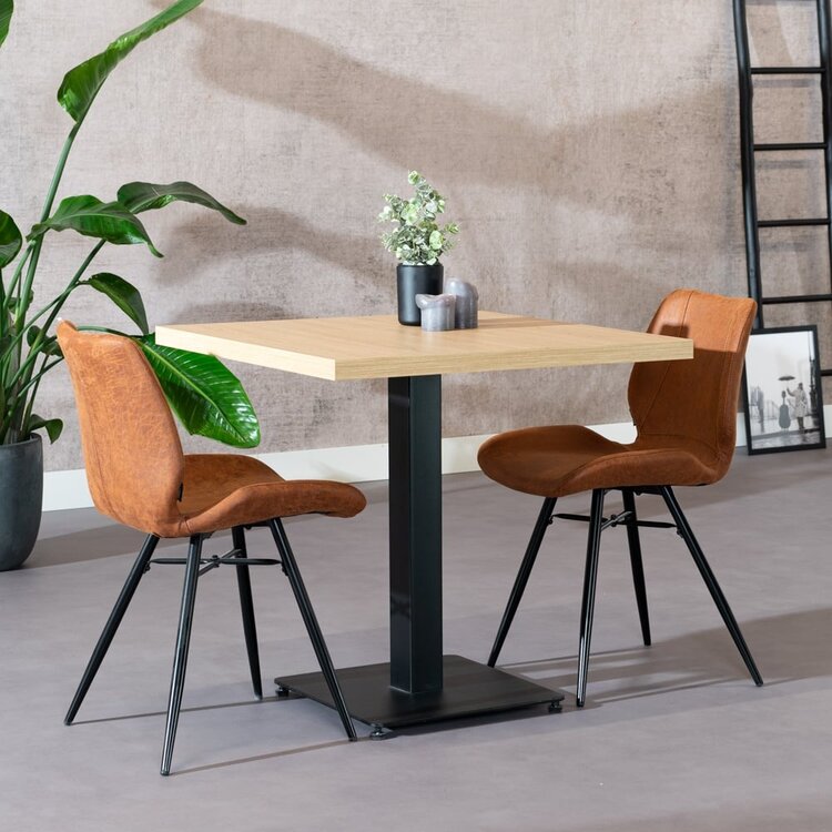 Table à manger bistrot aspect chêne melamine Nils 80 x 80 cm