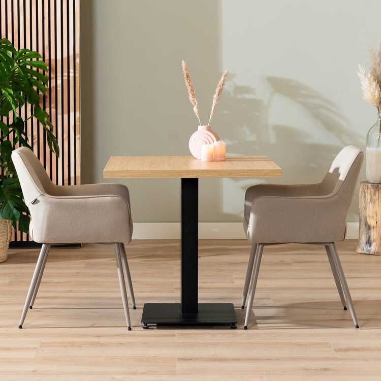 Table à manger bistrot aspect chêne melamine Nils 80 x 80 cm