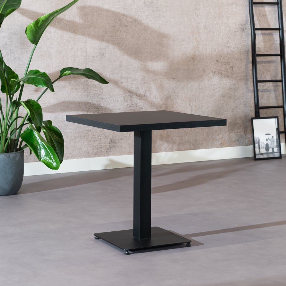 Table à manger bistrot aspect bois noir melamine Nils 70 x 70 cm