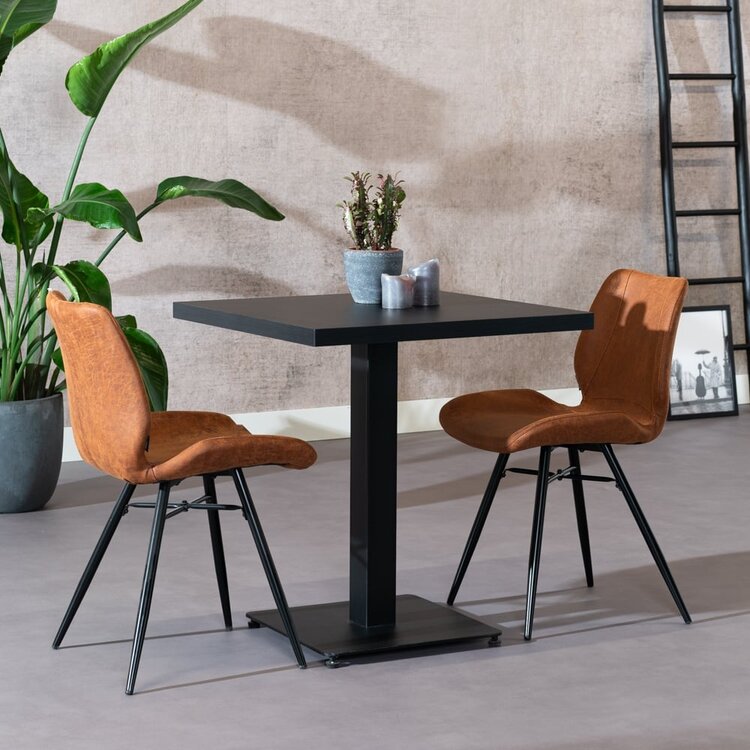 Table à manger bistrot aspect bois noir melamine Nils 70 x 70 cm