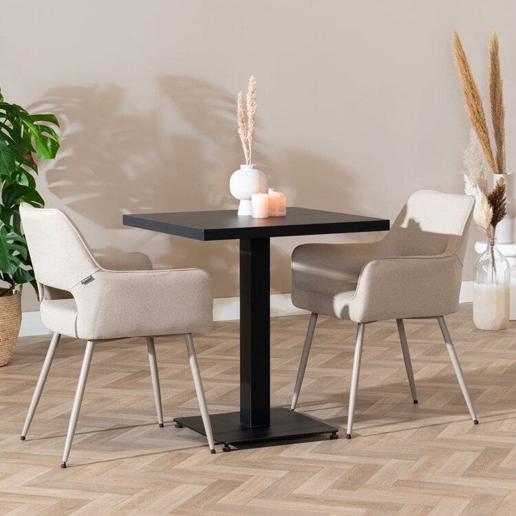Table à manger bistrot aspect bois noir melamine Nils 70 x 70 cm