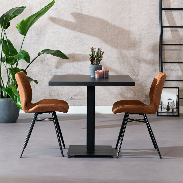 Table à manger bistrot aspect bois noir melamine Nils 80 x 80 cm