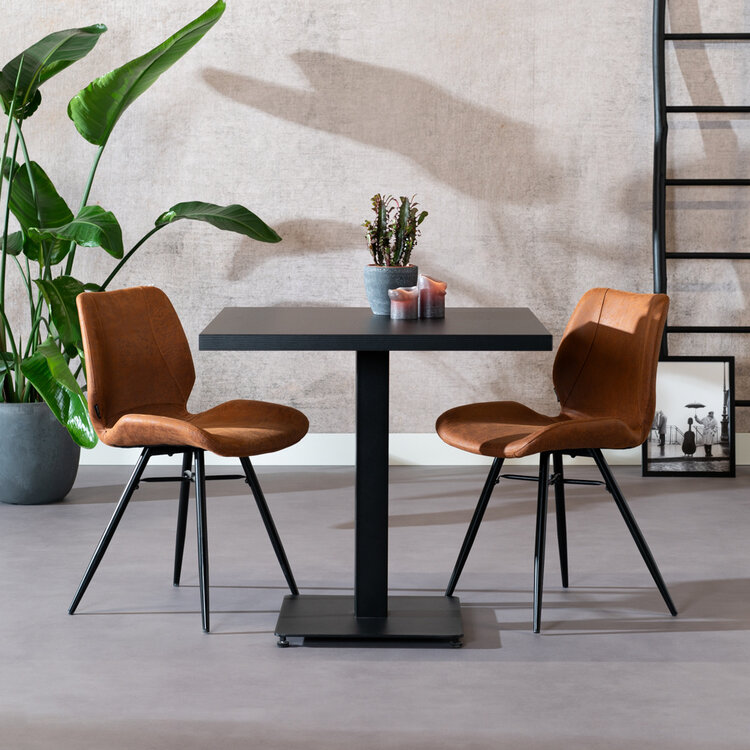 Table à manger bistrot aspect bois noir melamine Nils 80 x 80 cm