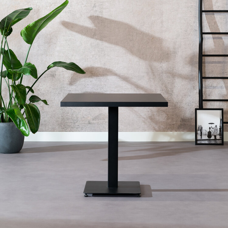 Table à manger bistrot aspect bois noir melamine Nils 80 x 80 cm