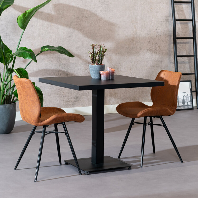 Table à manger bistrot aspect bois noir melamine Nils 80 x 80 cm