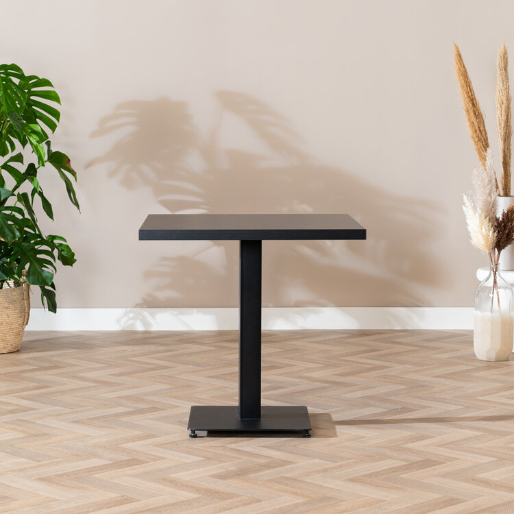 Table à manger bistrot aspect bois noir melamine Nils 80 x 80 cm