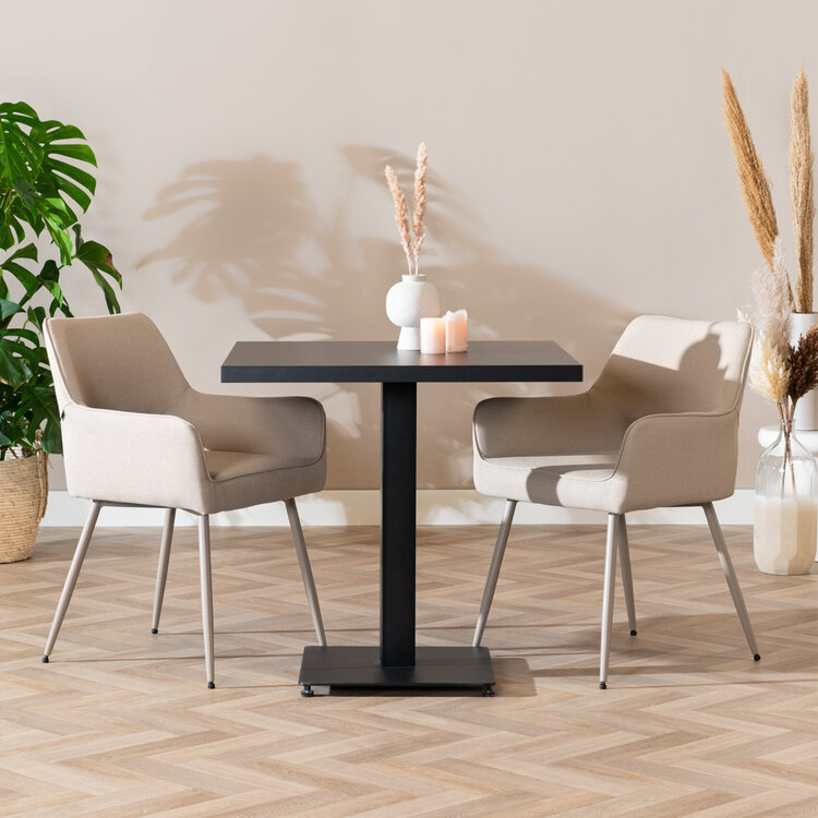 Table à manger bistrot aspect bois noir melamine Nils 80 x 80 cm