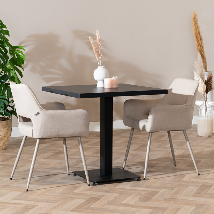 Table à manger bistrot aspect bois noir melamine Nils 80 x 80 cm
