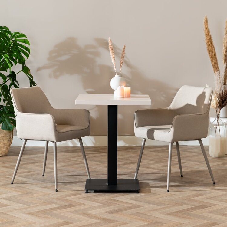 Table à manger bistrot beige melamine Nils 60 x 60 cm