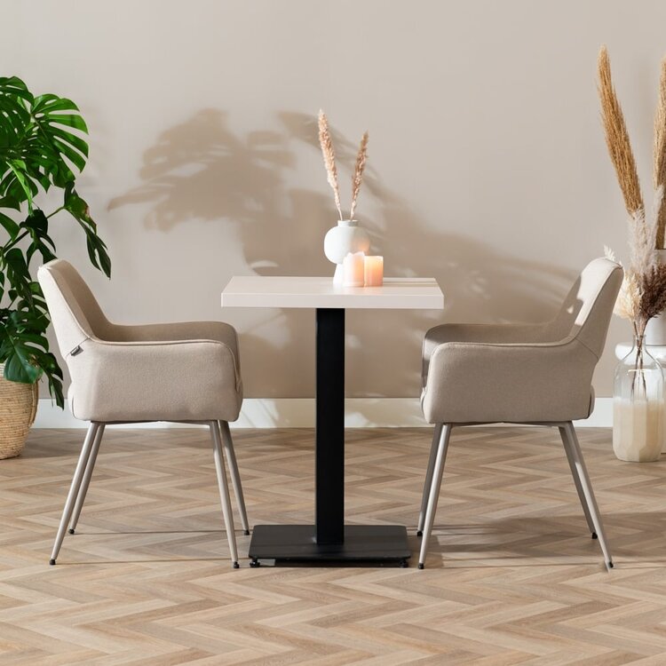 Table à manger bistrot beige melamine Nils 60 x 60 cm