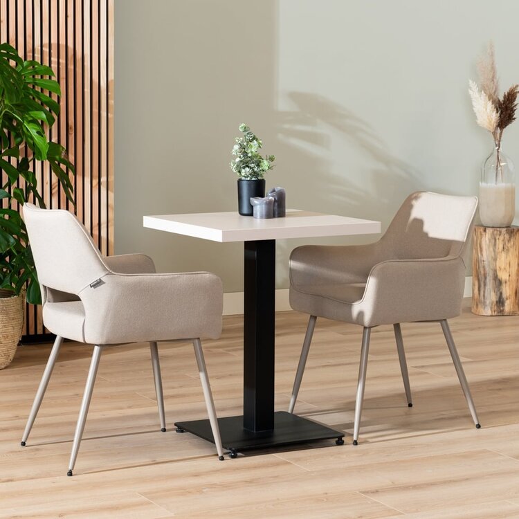 Table à manger bistrot beige melamine Nils 60 x 60 cm