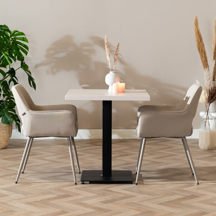 Table à manger bistrot beige melamine Nils 70 x 70 cm