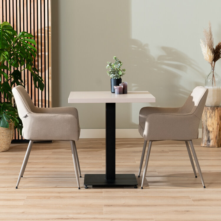 Table à manger bistrot beige melamine Nils 70 x 70 cm