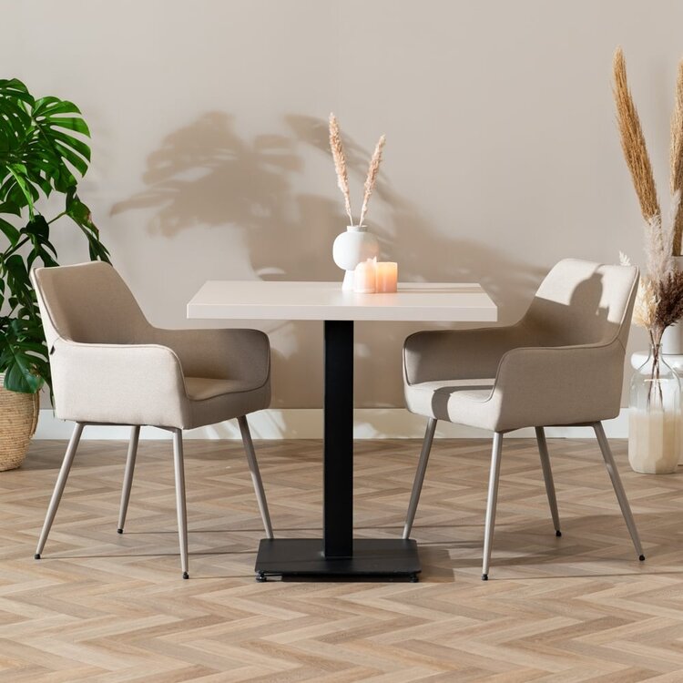 Table à manger bistrot beige melamine Nils 80 x 80 cm