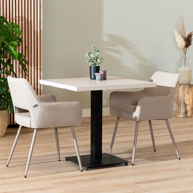 Table à manger bistrot beige melamine Nils 80 x 80 cm