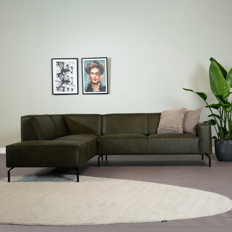 Canapé d'angle industriel Kansas vert olive gauche