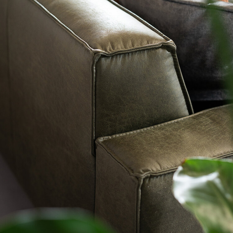 Canapé d'angle industriel Kansas vert olive gauche