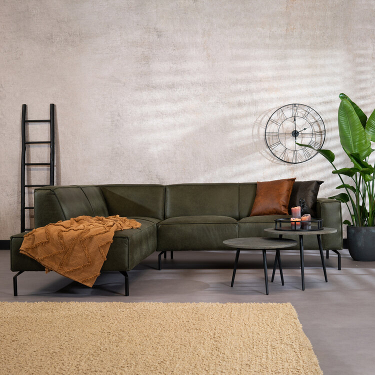 Canapé d'angle industriel Kansas vert olive gauche