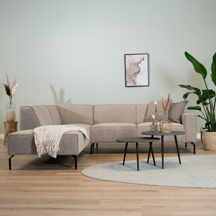 Canapé d'angle scandinave Kansas taupe tissu côtelé gauche