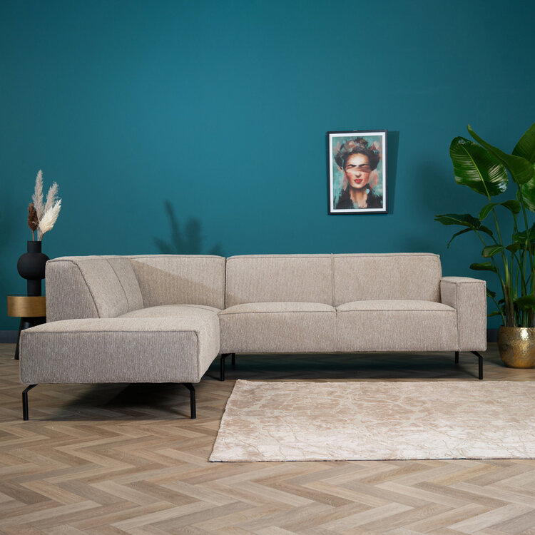 Canapé d'angle scandinave Kansas taupe tissu côtelé gauche