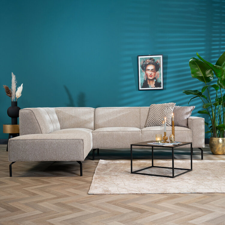 Canapé d'angle scandinave Kansas taupe tissu côtelé gauche