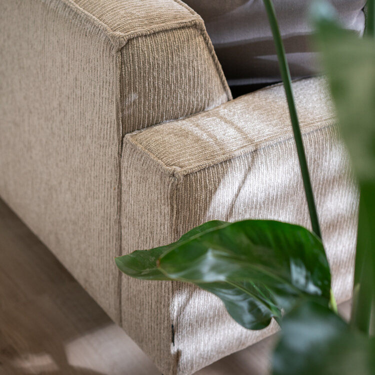Canapé d'angle scandinave Kansas taupe tissu côtelé gauche