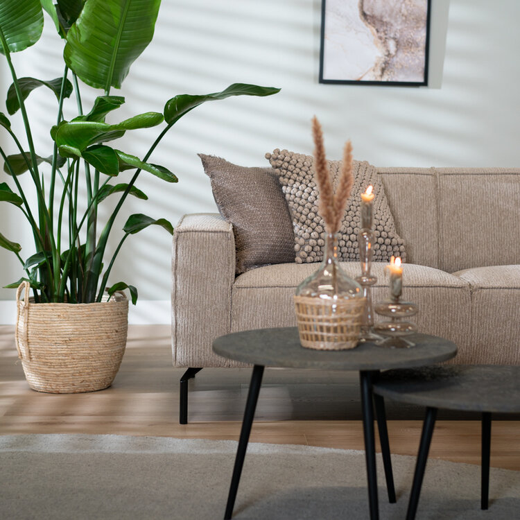 Canapé d'angle scandinave Kansas taupe tissu côtelé gauche