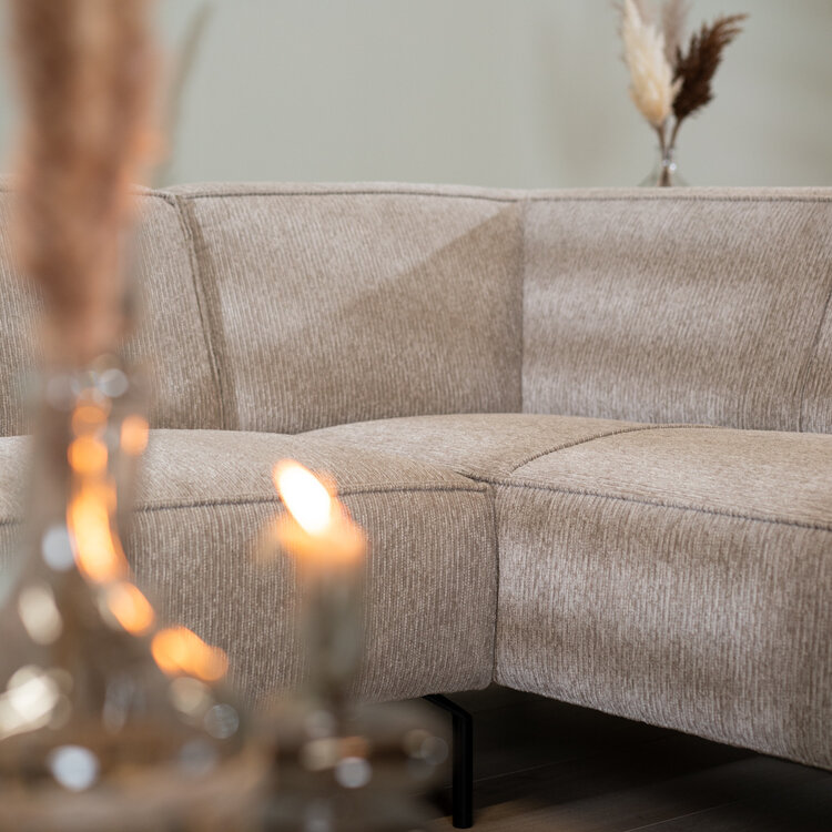 Canapé d'angle scandinave Kansas taupe tissu côtelé gauche