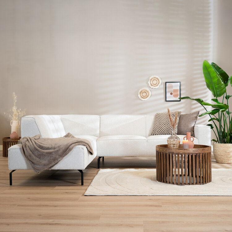 Canapé d'angle scandinave Kansas blanc tissu côtelé gauche