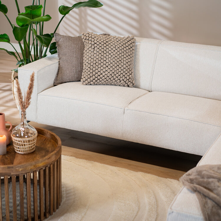 Canapé d'angle scandinave Kansas blanc tissu côtelé gauche