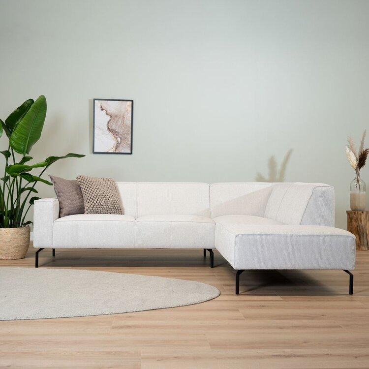 Canapé d'angle scandinave Kansas blanc tissu côtelé droite