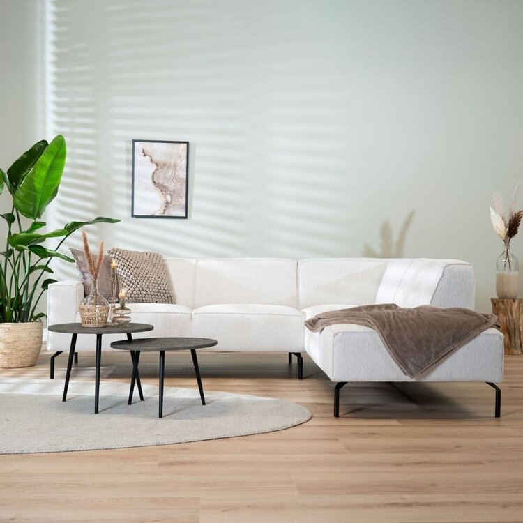 Canapé d'angle scandinave Kansas blanc tissu côtelé droite