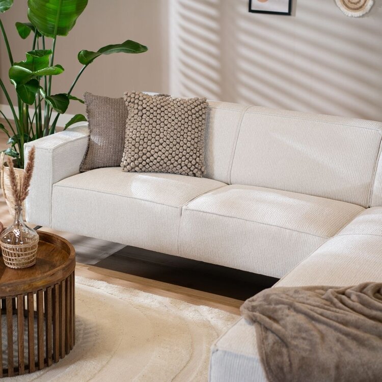 Canapé d'angle scandinave Kansas blanc tissu côtelé droite